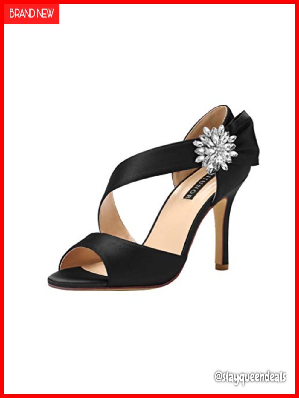 ERIJUNOR Women's Satin High Heel Sandals Rhinestone Bow Open Toe